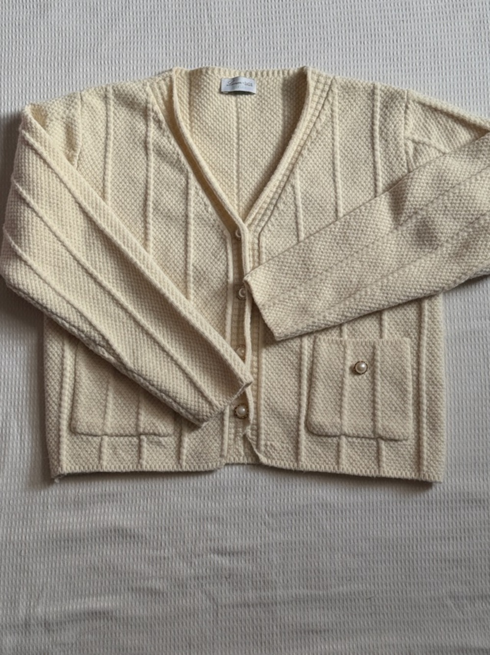 Cream Quilted Knit Women's Cardigan Sweater